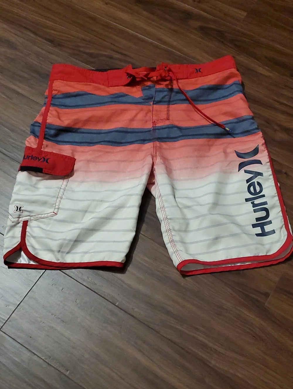Hurley Red, Blue & White Gradient Stripe Boardshorts